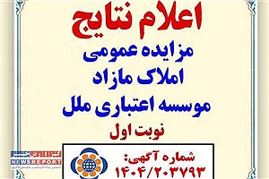 اعلام نتایج مزایده عمومی موسسه اعتباری ملل؛ برندگان مشخص شدند
