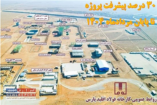 پروژه احیای مستقیم فولاد اقلید پارس تا پایان ماه جاری از مرز ۳۰ درصد پیشرفت فیزیکی خواهد گذشت
