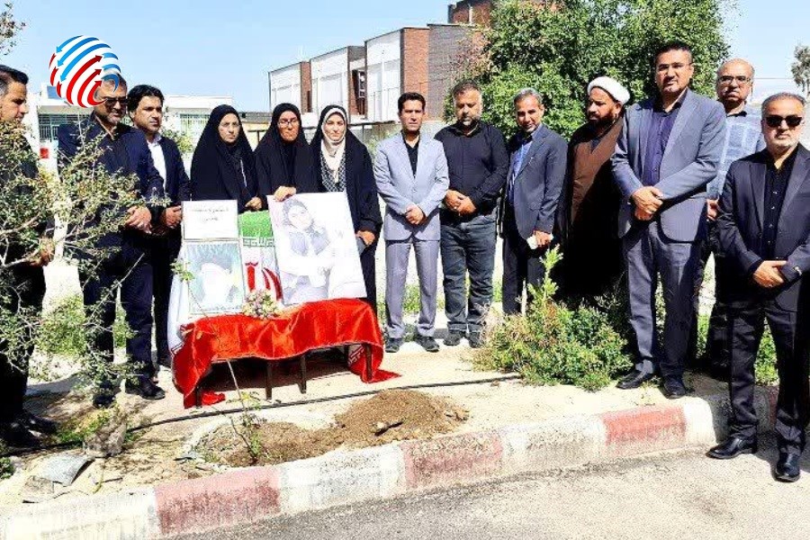 تصویر کاشت نهال توسط پدر شهیده الهام زائری در آموزشگاه شهید عامری لامرد