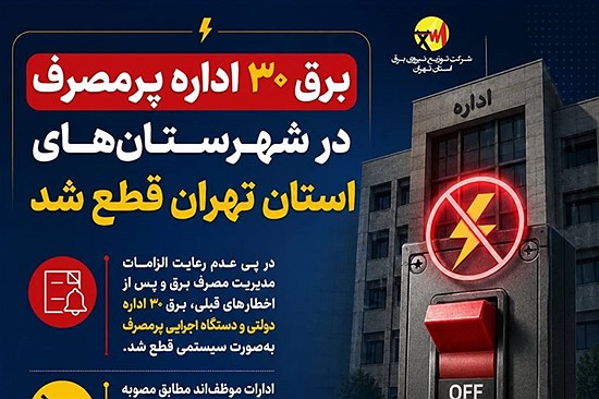 برق ۳۰ اداره پرمصرف در شهرستانهای استان تهران قطع شد