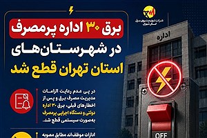 برق ۳۰ اداره پرمصرف در شهرستانهای استان تهران قطع شد