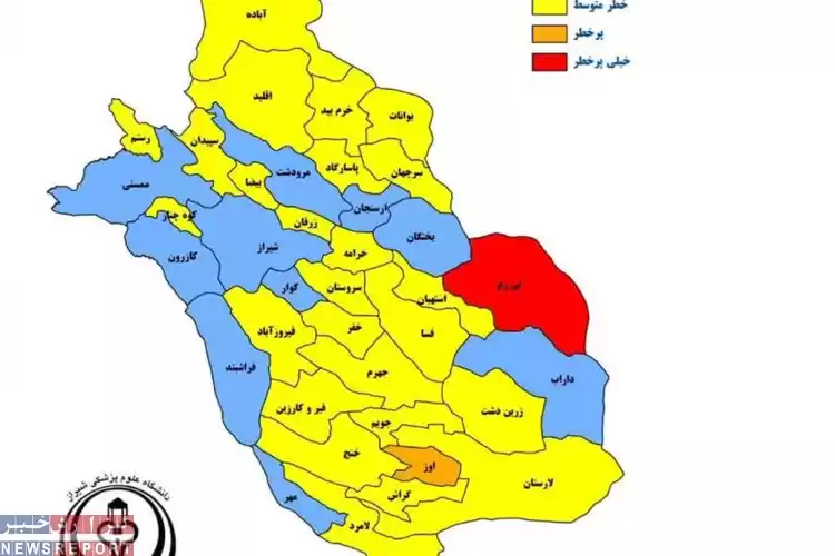 تصویر افزوده شدن رنگ قرمز به نقشه کرونا در فارس